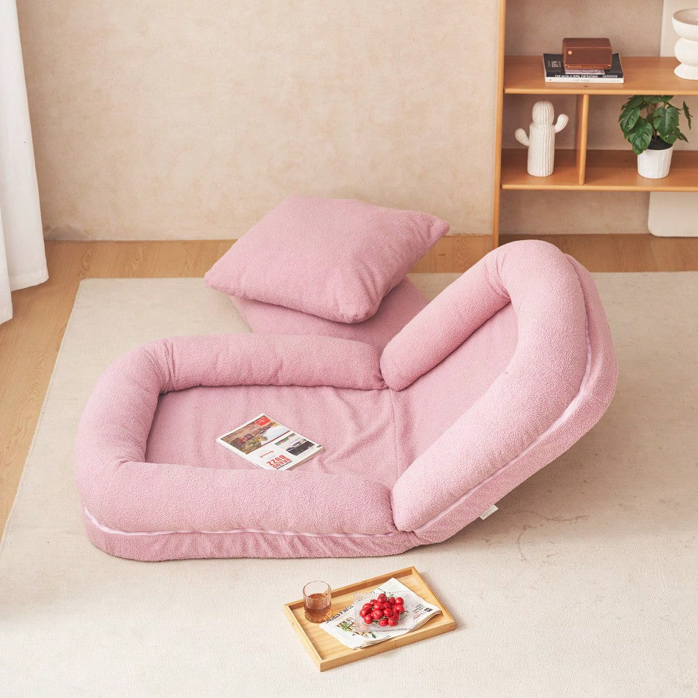 Adjustable Triple Fold Down Sofa Bed In Pink With 18 Positions For Comfort And Versatile Use