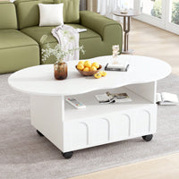 Cloud Shaped  Coffee Table With Storage Drawer And Wheels For Living Room