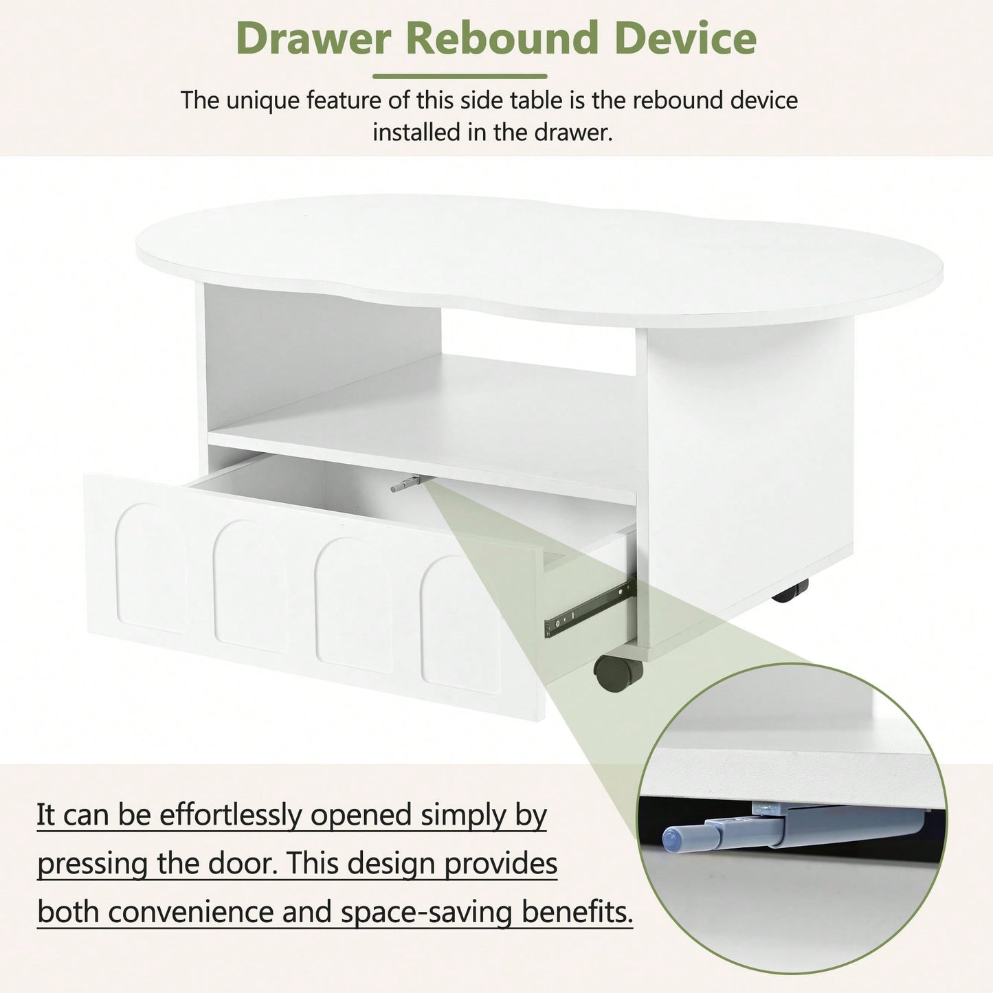 Cloud Shaped  Coffee Table With Storage Drawer And Wheels For Living Room