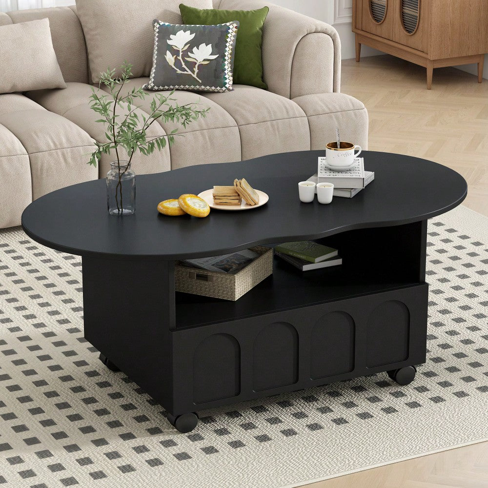 Cloud Shaped  Coffee Table With Storage Drawer And Wheels For Living Room