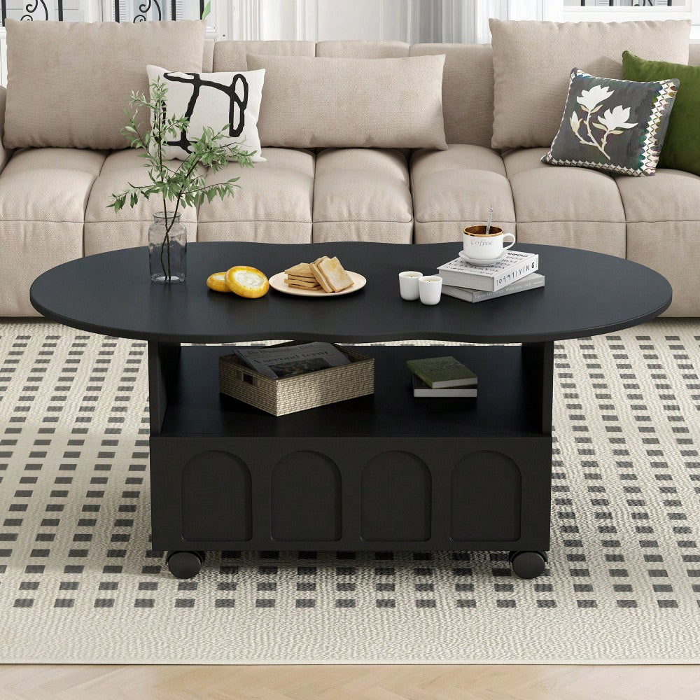 Cloud Shaped  Coffee Table With Storage Drawer And Wheels For Living Room