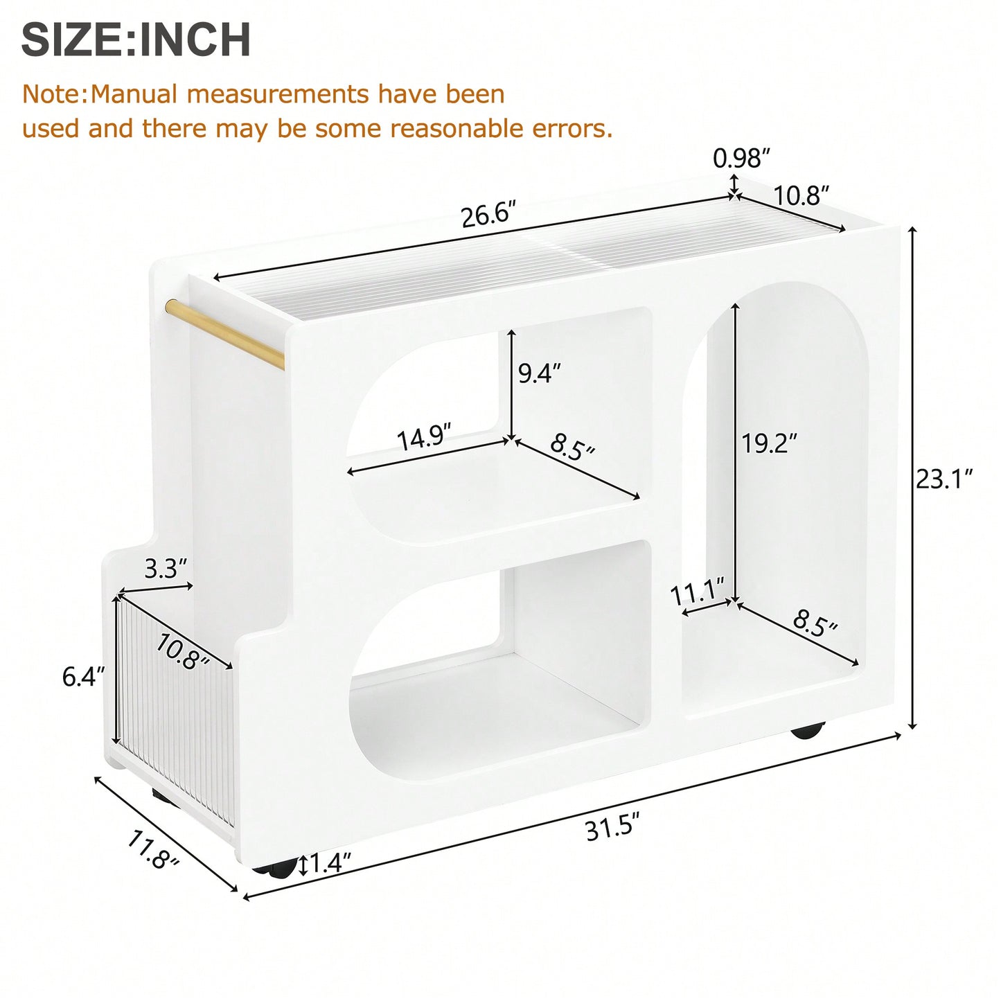 Versatile Modern Mobile End Table with Lockable Wheels and Elegant Fluted Glass Top for Living Room or Bedroom