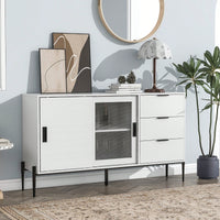 Modern Storage Cabinet With Glass Sliding Doors And 3 Drawers For Entryway Kitchen Buffet And Home Décor