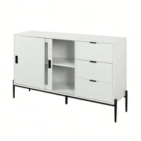 Modern Storage Cabinet With Glass Sliding Doors And 3 Drawers For Entryway Kitchen Buffet And Home Décor