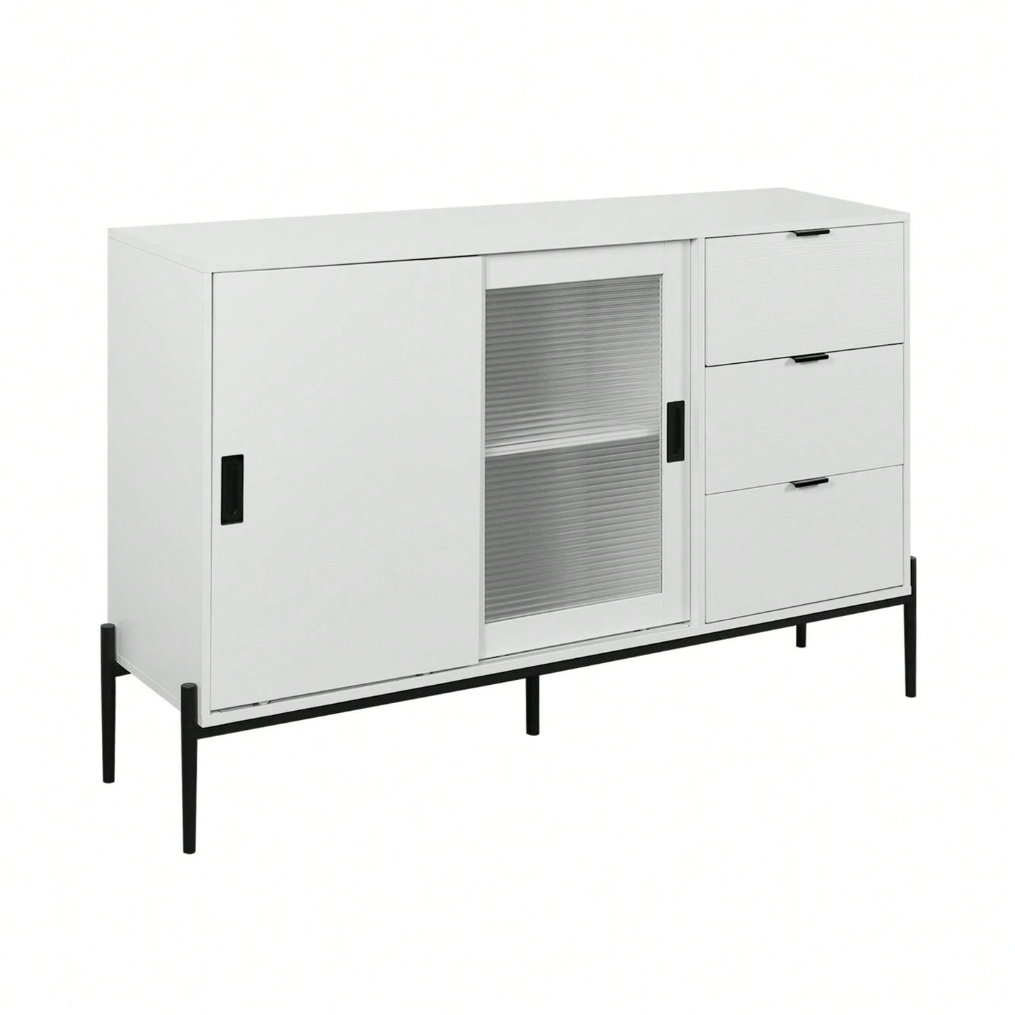 Modern Storage Cabinet With Glass Sliding Doors And 3 Drawers For Entryway Kitchen Buffet And Home Décor