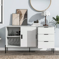 Modern Storage Cabinet With Glass Sliding Doors And 3 Drawers For Entryway Kitchen Buffet And Home Décor