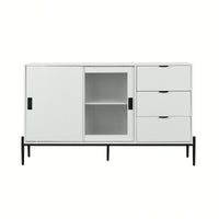 Modern Storage Cabinet With Glass Sliding Doors And 3 Drawers For Entryway Kitchen Buffet And Home Décor