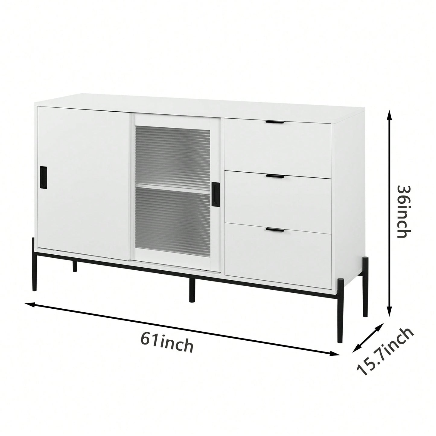 Modern Storage Cabinet With Glass Sliding Doors And 3 Drawers For Entryway Kitchen Buffet And Home Décor