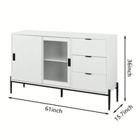 Modern Storage Cabinet With Glass Sliding Doors And 3 Drawers For Entryway Kitchen Buffet And Home Décor