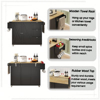 Farmhouse Style Rolling Kitchen Cart With Drop Leaf Top Storage Cabinet Adjustable Shelves Towel Bar Spice Rack And Wheels