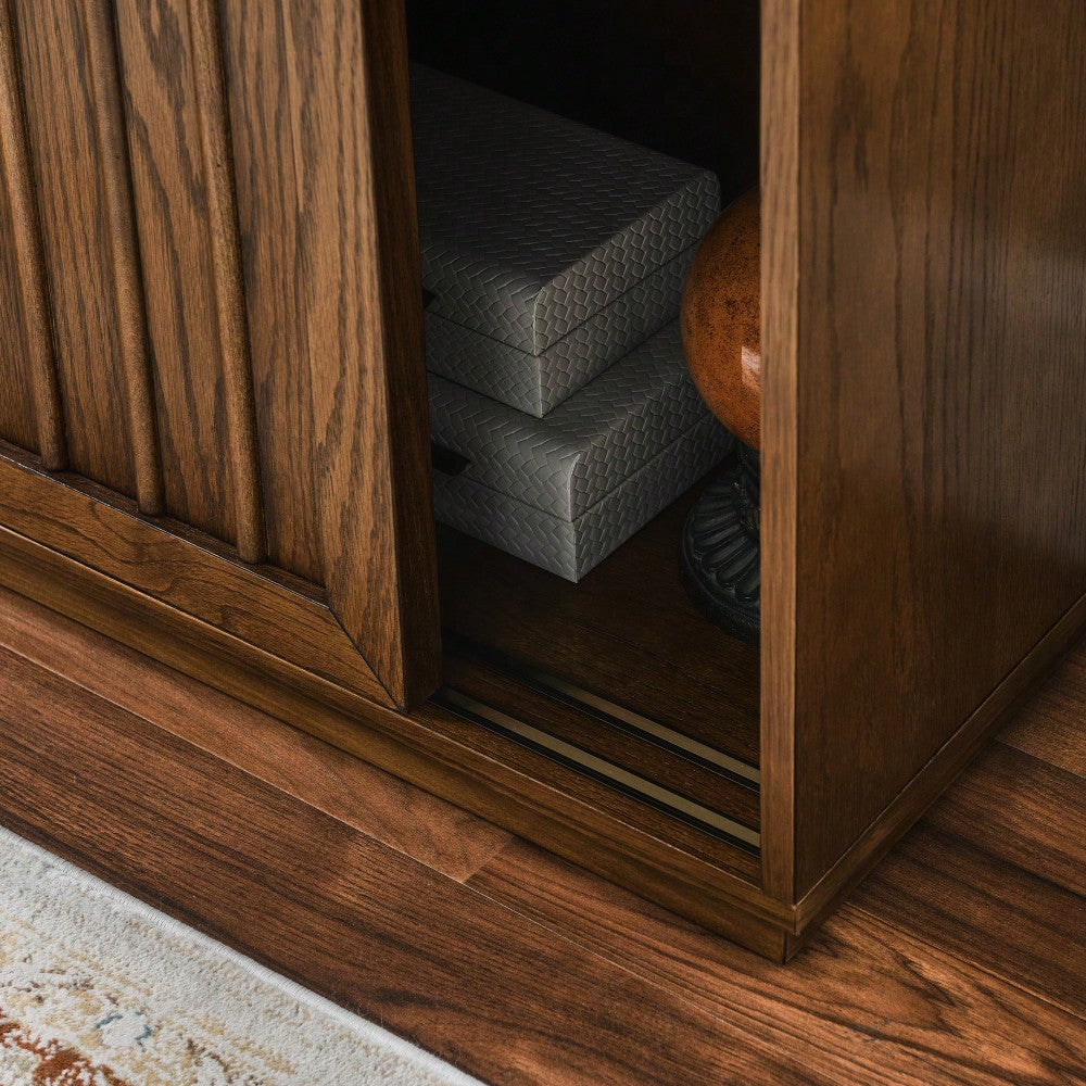 Mid Century Modern Sideboard With Sliding Doors And Solid Wood Accents For Living Room Kitchen Dining Entryway Storage