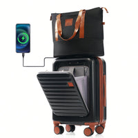 20-Inch Expandable Carry-On Luggage Set With Travel Bag USB Port Cup Holder