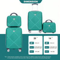 Lightweight 2 Piece ABS Luggage Set With 20 Inch Carry-On And 14 Inch Cosmetic Case, 360° Spinner Wheels For Easy Maneuverability