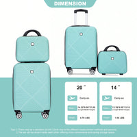 Lightweight 2 Piece ABS Luggage Set With 20 Inch Carry-On And 14 Inch Cosmetic Case, 360° Spinner Wheels For Easy Maneuverability