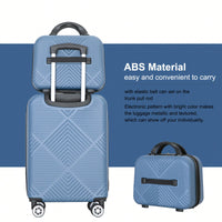 Lightweight 2 Piece ABS Luggage Set With 20 Inch Carry-On And 14 Inch Cosmetic Case, 360° Spinner Wheels For Easy Maneuverability
