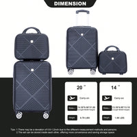 Lightweight 2 Piece ABS Luggage Set With 20 Inch Carry-On And 14 Inch Cosmetic Case, 360° Spinner Wheels For Easy Maneuverability