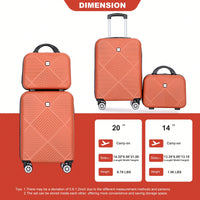 Lightweight 2 Piece ABS Luggage Set With 20 Inch Carry-On And 14 Inch Cosmetic Case, 360° Spinner Wheels For Easy Maneuverability