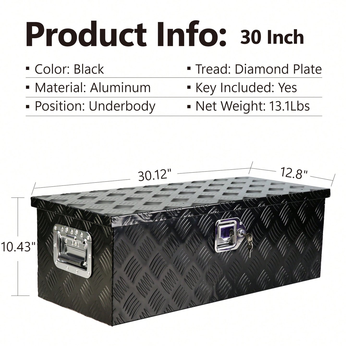 30 Inch Heavy Duty Black Aluminum Underbody Tool Box For Trucks Trailers RVs And ATVs With Lock And Keys