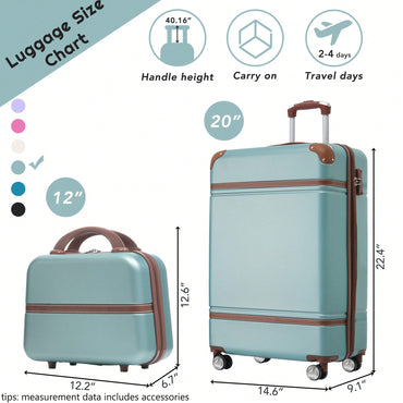 Vintage 20 Inch Lightweight Hardside Luggage Set with Cosmetic Case Durable ABS TSA-Approved Lock and Silent Spinner Wheels