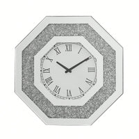 Octagonal Mirror Wall Clock With Roman Numerals And Faux Gemstone Inlay, Modern Glam Design, 20x20 Inches