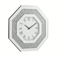 Octagonal Mirror Wall Clock With Roman Numerals And Faux Gemstone Inlay, Modern Glam Design, 20x20 Inches
