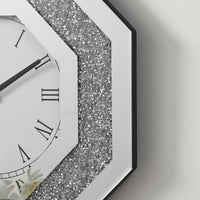 Octagonal Mirror Wall Clock With Roman Numerals And Faux Gemstone Inlay, Modern Glam Design, 20x20 Inches