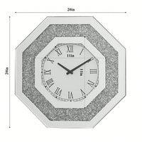 Octagonal Mirror Wall Clock With Roman Numerals And Faux Gemstone Inlay, Modern Glam Design, 20x20 Inches
