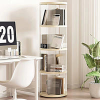 4-Tier 360° Rotating Corner Bookshelf for Kids and Adults Lightweight Modern White Design Space-Saving Organizer for Bedroom Living Room