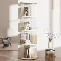 4-Tier 360° Rotating Corner Bookshelf for Kids and Adults Lightweight Modern White Design Space-Saving Organizer for Bedroom Living Room