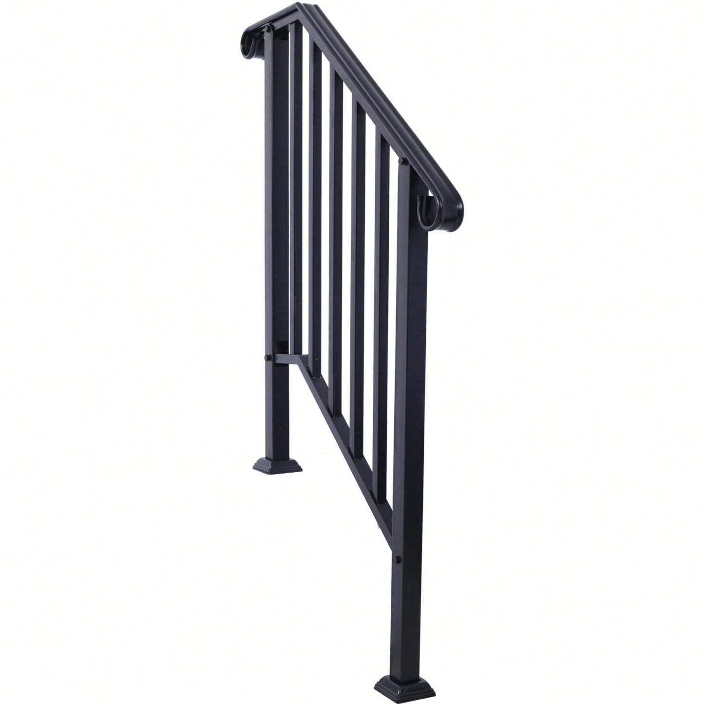 Black Powder Coated Wrought Iron Handrail for 2 or 3 Steps Easy Install Low Maintenance for Concrete and Wood Stairs