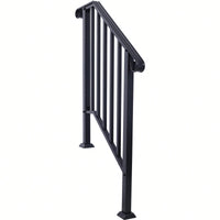 Black Powder Coated Wrought Iron Handrail for 2 or 3 Steps Easy Install Low Maintenance for Concrete and Wood Stairs