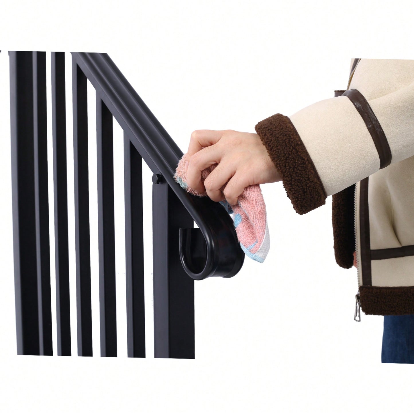 Black Powder Coated Wrought Iron Handrail for 2 or 3 Steps Easy Install Low Maintenance for Concrete and Wood Stairs