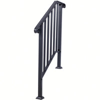 Black Powder Coated Wrought Iron Handrail for 2 or 3 Steps Easy Install Low Maintenance for Concrete and Wood Stairs