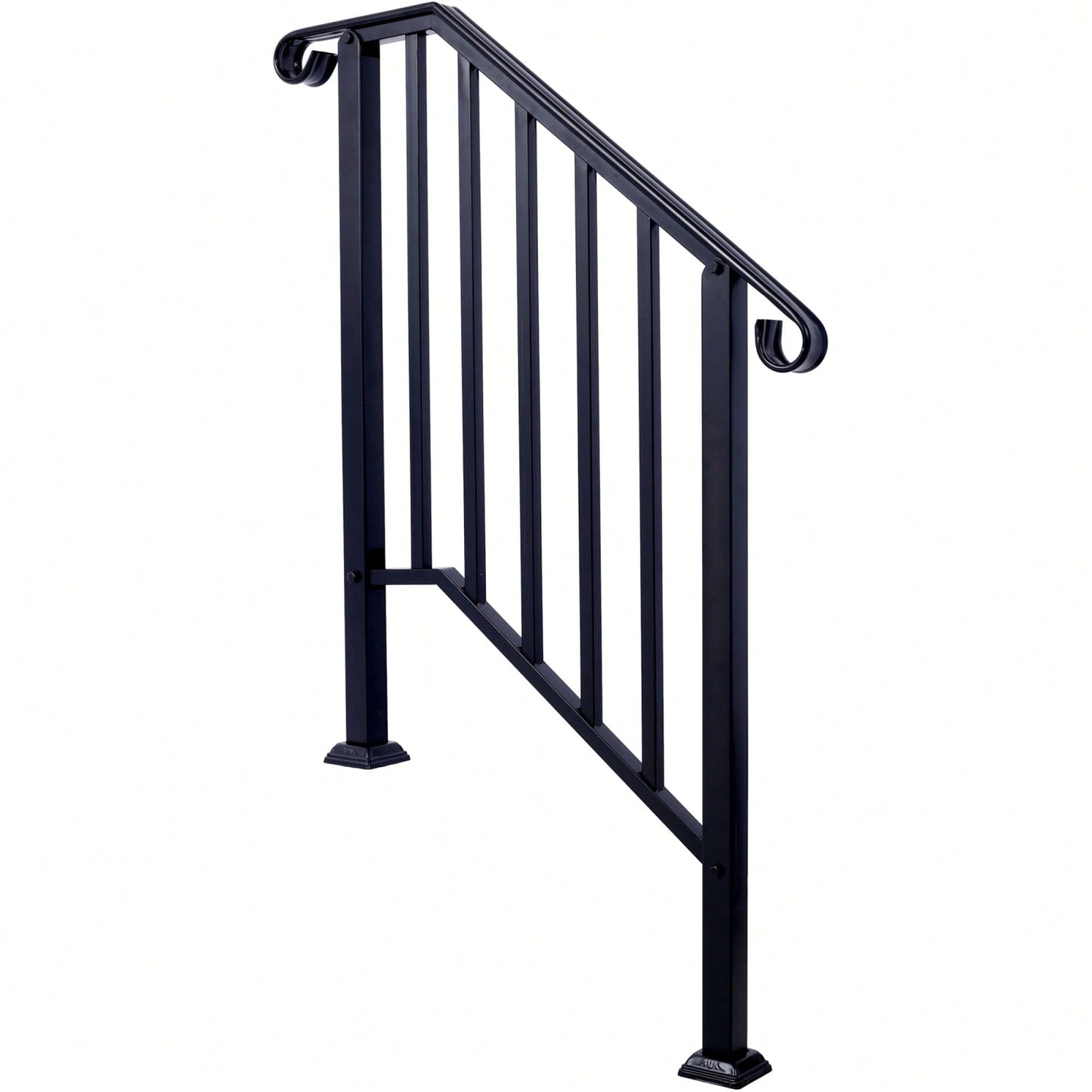 Black Powder Coated Wrought Iron Handrail for 2 or 3 Steps Easy Install Low Maintenance for Concrete and Wood Stairs
