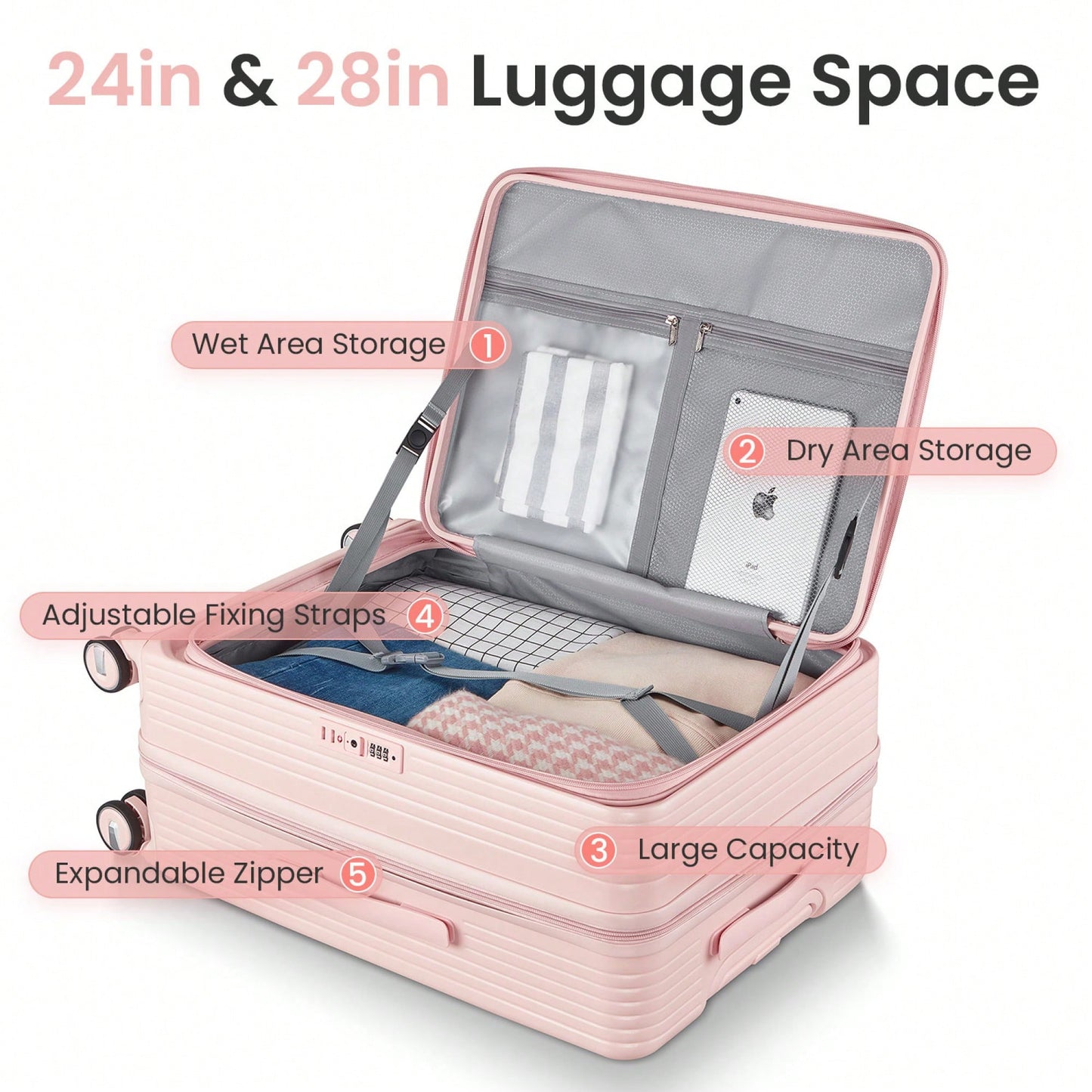 Lightweight 3 Piece Luggage Set with Laptop Compartment TSA Lock Hard Shell Suitcases and Spinner Wheels