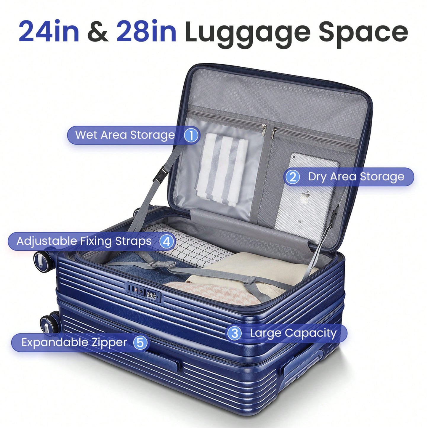 Lightweight 3 Piece Luggage Set with Laptop Compartment TSA Lock Hard Shell Suitcases and Spinner Wheels