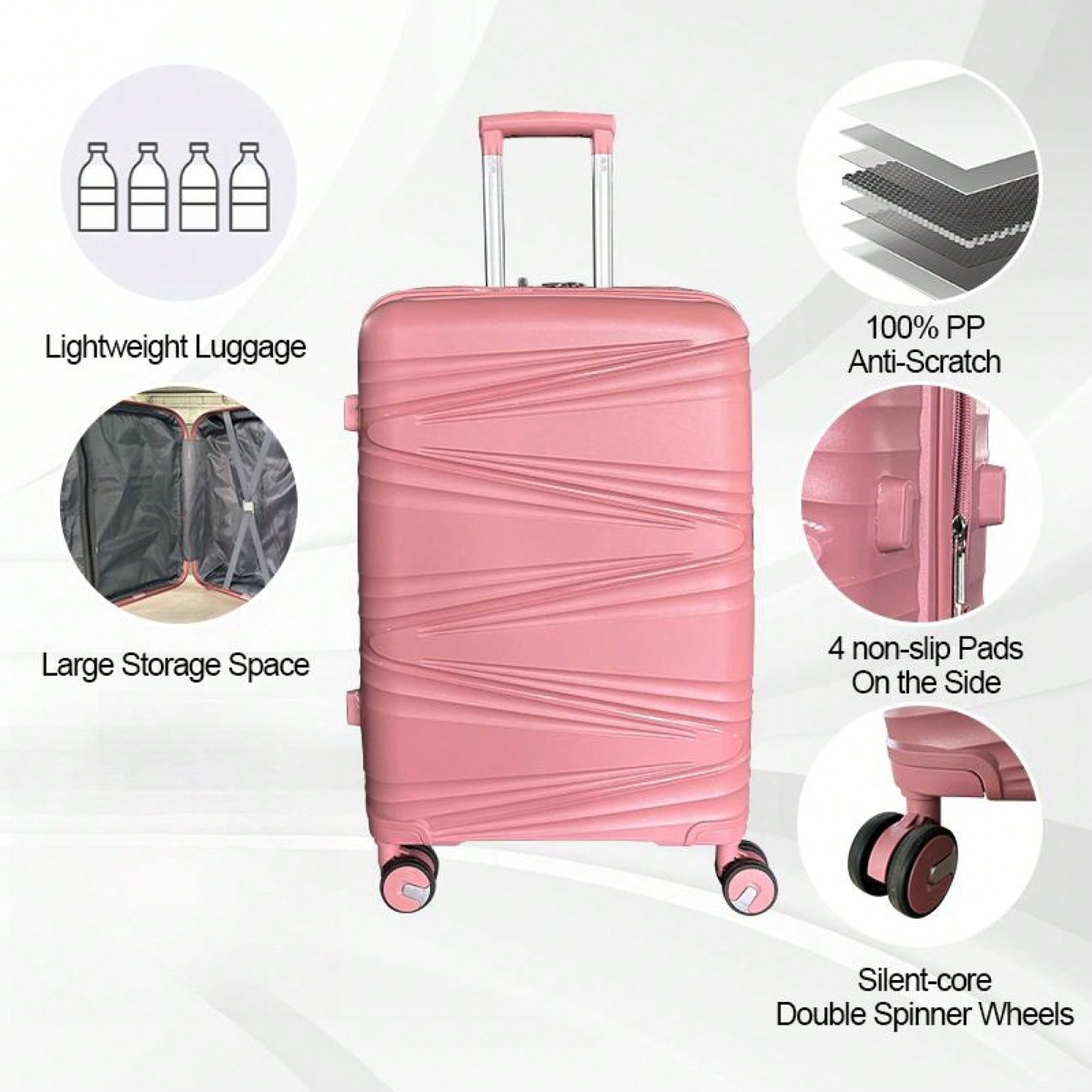 3-Piece Hard Shell Luggage Set With TSA Lock - 20in 24in 28in Spinner Suitcases With 360° Wheels And Silicone Handles