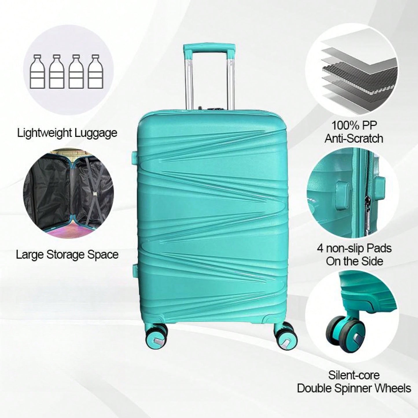 3-Piece Hard Shell Luggage Set With TSA Lock - 20in 24in 28in Spinner Suitcases With 360° Wheels And Silicone Handles