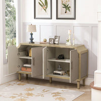 Retro Industrial 4-Door Cabinet With Linen Decor Doors And Rivet Accents For Bedroom Living Room Office Storage