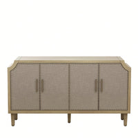 Retro Industrial 4-Door Cabinet With Linen Decor Doors And Rivet Accents For Bedroom Living Room Office Storage