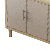 Retro Industrial 4-Door Cabinet With Linen Decor Doors And Rivet Accents For Bedroom Living Room Office Storage