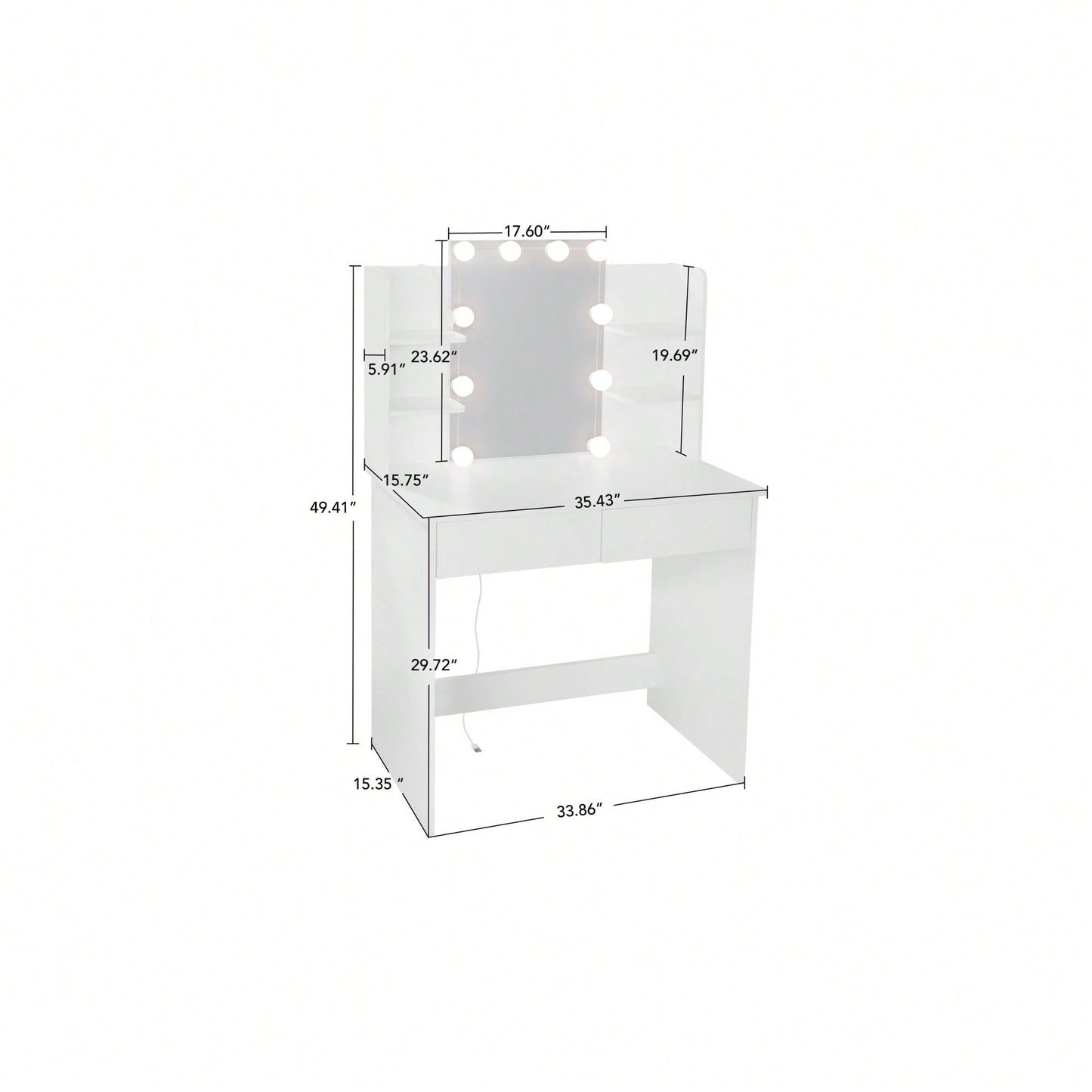 LED Lighted Makeup Vanity Desk With Large Rectangular Mirror And Storage Drawers In White