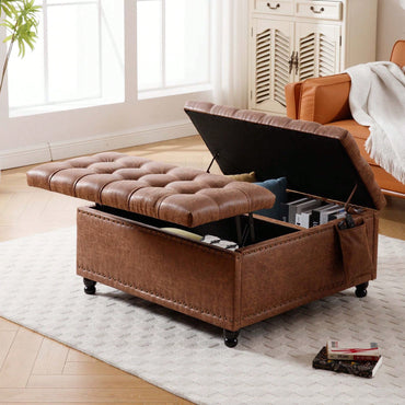 Storage Ottoman Bench With Large Capacity For Toys And Blankets, Multifunctional Coffee Table And Footrest, Elegant Button-Tufted Design