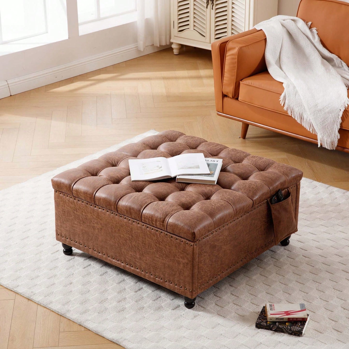 Storage Ottoman Bench With Large Capacity For Toys And Blankets, Multifunctional Coffee Table And Footrest, Elegant Button-Tufted Design