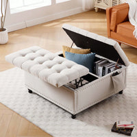 Storage Ottoman Bench With Large Capacity For Toys And Blankets, Multifunctional Coffee Table And Footrest, Elegant Button-Tufted Design