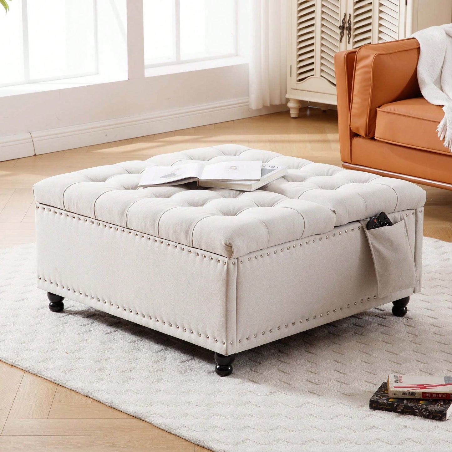 Storage Ottoman Bench With Large Capacity For Toys And Blankets, Multifunctional Coffee Table And Footrest, Elegant Button-Tufted Design