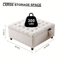 Storage Ottoman Bench With Large Capacity For Toys And Blankets, Multifunctional Coffee Table And Footrest, Elegant Button-Tufted Design