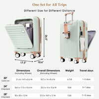 3-Piece Luggage Set With USB Port And Front Opening Design, 20, 24, 28 Inch Hard Shell Suitcases With Spinner Wheels And Cup Holder