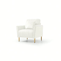 Mid-Century Modern Cream Velvet Accent Chair Comfortable Upholstered Armchair For Living Room Bedroom With Channel Tufting