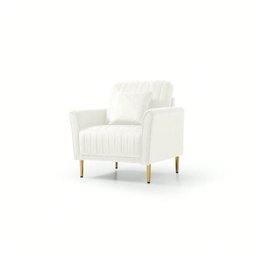 Mid-Century Modern Cream Velvet Accent Chair Comfortable Upholstered Armchair For Living Room Bedroom With Channel Tufting